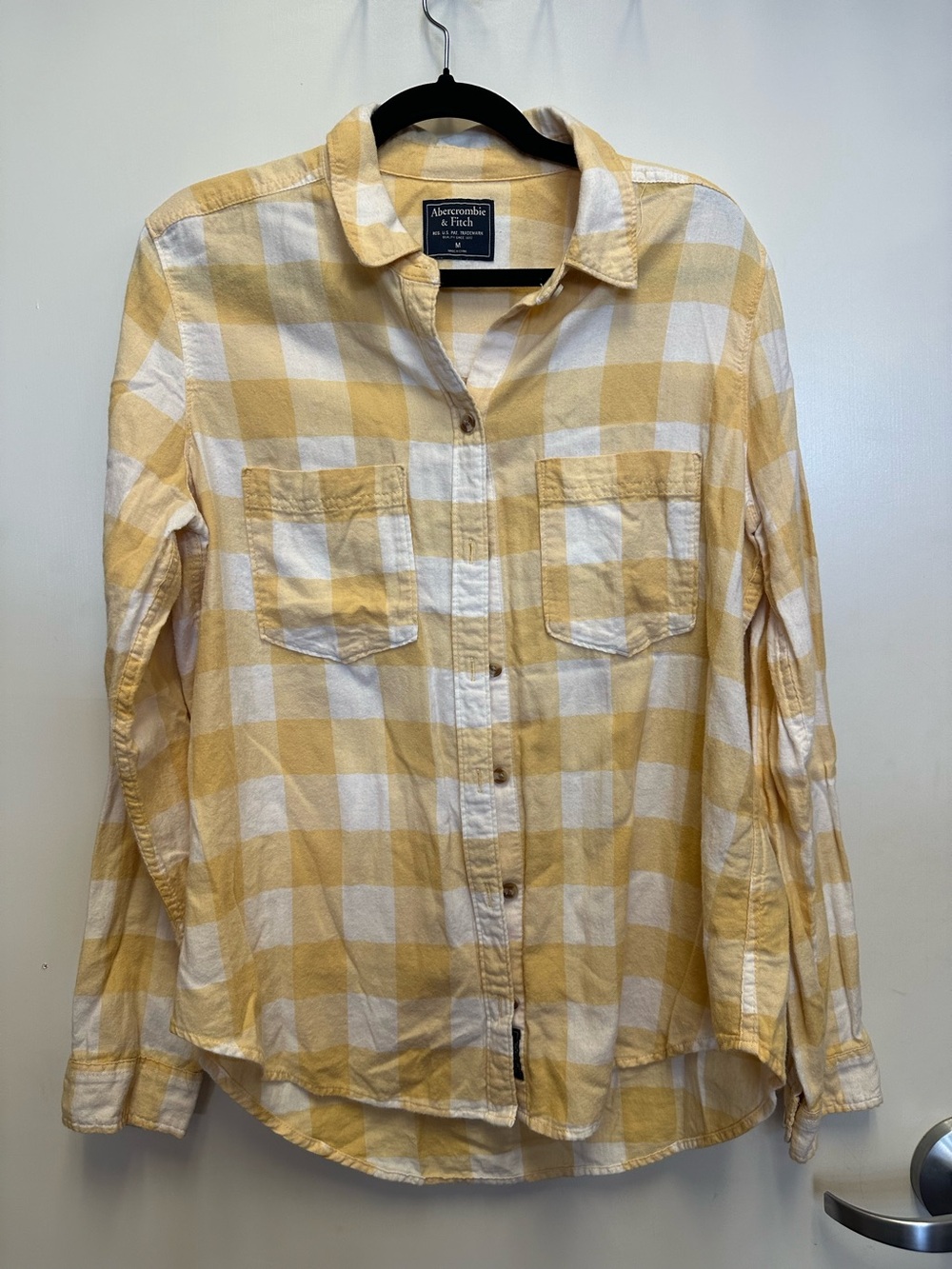 Abercrombie & Fitch Yellow and White Plaid Button-Down Shirt